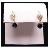 Pair blue sapphire dangle earrings, lab created