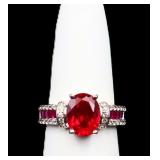 Sterling oval ruby ring, lab created