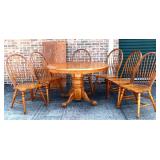 7 piece round oak dining set w/ leaf see pics