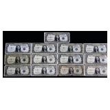 Lot of 13 blue seal $1 silver certificates