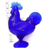 Cobalt rooster candy dish