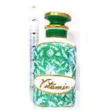 Vtg green/white Vitamins apothecary bottle
