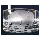 Signed buffalo etched crystal small bowl