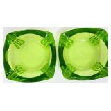 Pair Duncan MIller green patio line ashtrays