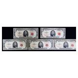 Lot of 5 red seal $5 notes
