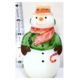 Fenton white satin 4in snowman w candycane