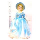 Vntg 9in Rubens lady figural planter, blue dress