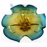 Art glass green/blue free form bowl