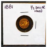 1881 Indian head half dollar gold coin