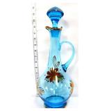 Vntg aqua blue Romanian decanter w/ stopper
