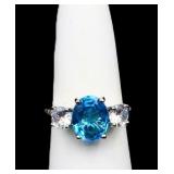 Sterling oval blue topaz ring, lab created