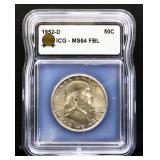 Graded MS64 1952D Franklin half dollar