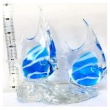 Art glass blue/clear double angelfish figure