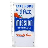 Vntg metal 8x17.25 Misson Beverages sign