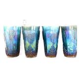 Lot of 4 blue carnival water glasses