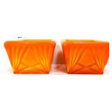 2 orange/yellow slag square Aztec salt cellars