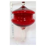 Vntg Empoli red/clear apothecary jar w/ lid