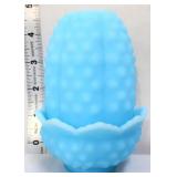 Fenton blue satin hobnail fairy lamp