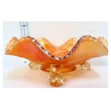 Fenton marigold carnival two flowers footed bowl