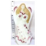 Fenton 7in white satin berries & blossoms angel