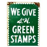 Vntg dbl sided porcelain 20x28 Green Stamps sign