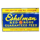 Vntg porcelain 48x30 Eshelman Red Rose Feed sign
