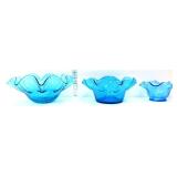 Lot of 3 vntg blue crackle glass bowls