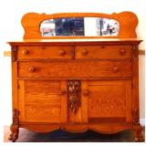Vintage oak clawfoot buffet