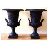 Pair 24in cast iron garden urns NO SHIP