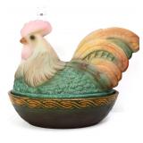 Fenton folk art coll. rooster on nest candy dish