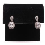 Pair white sapphire dangle earrings lab created