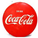 Vntg metal 16in diameter Coca Cola button sign