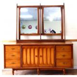MCM 6 drawer 2 door dresser w/ double mirror