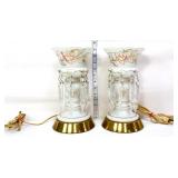 Pair vntg white satin electrified mantle lustres