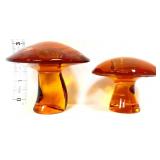 Lot of 2 MCM Viking amber glass mushrooms