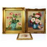 Lot of 3 framed floral pieces of art