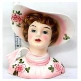 Vntg 6in lady head vase w/ floral hat see pics