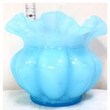 Fenton blue cased 6in melon bowl