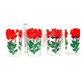 Set of 4 vintage red floral drinking glasses