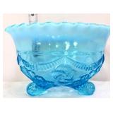 Vntg blue opalescent 6.5in footed bowl