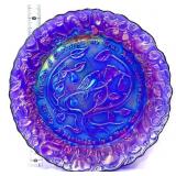 Vntg Imperial blue carnival Christmas 8.75 plate
