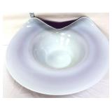 Amethyst/white cased glass folded edge 15in bowl