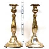 Pair 10in silver plate candlesticks