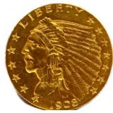 1908 Indian head $2.5 gold coin