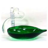 Vintage green glass swan dish w/clear head