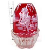 Fenton cranberry/clear Mary Gregory fairy lamp