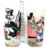 2 vintage cartoon character drinking glasses