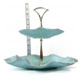 Vintage light blue tidbit tray with center handle