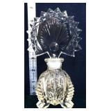 Vtg clear glass footed perfume bottle with stopper