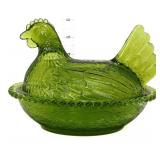 Vintage avocado green hen on nest
